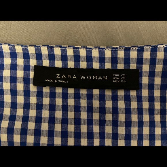 Zara Blue Gingham Shirt with Flared Sleeve Size XS - Picture 5 of 6